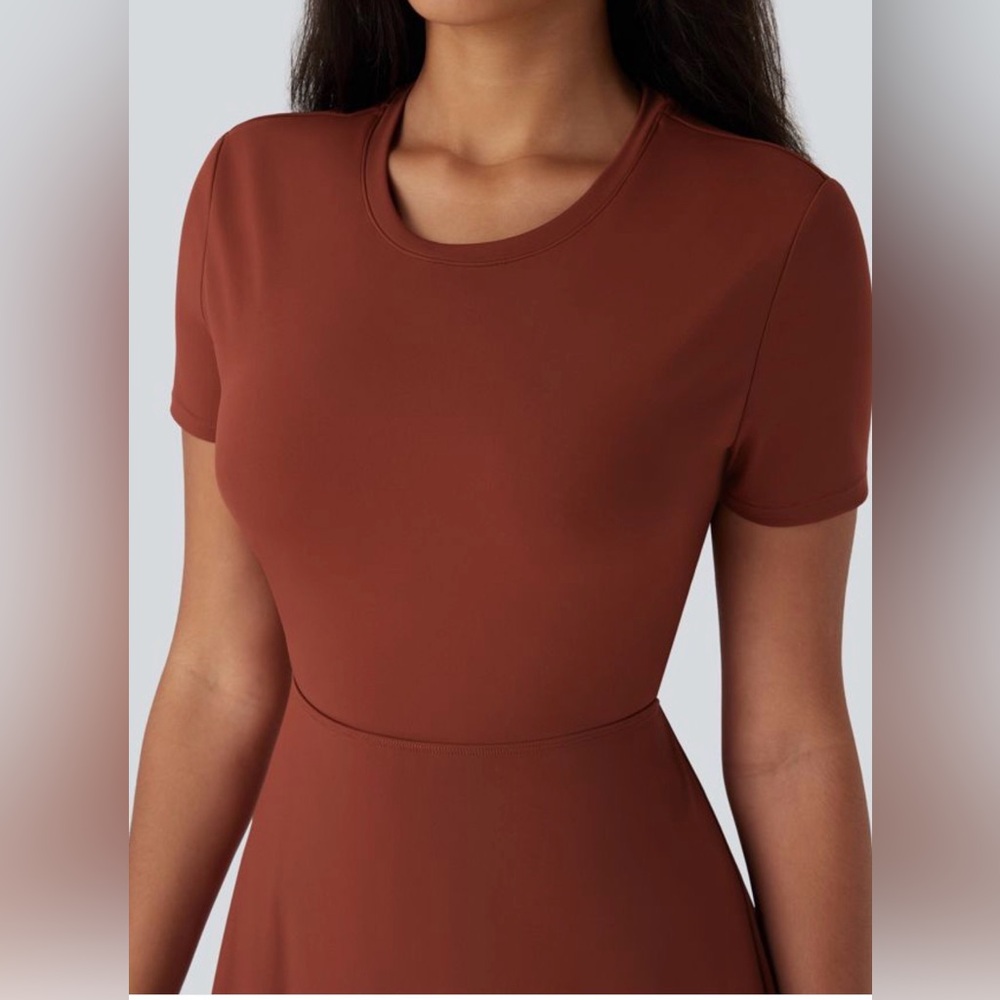 HALARA Cut Out Flare Mini Dance Active Dress D-F Cups Size L Brandy Brown NWT - Picture 4 of 7